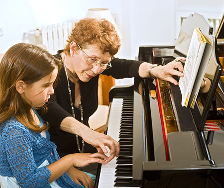 Piano teacher, teaching student